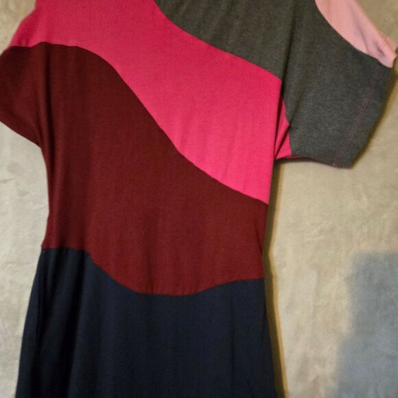 Eshaki Women's Sz 4 Colorblock Midi‎ Shift Dress Short Sleeves Preppy Old Money - Picture 7 of 7